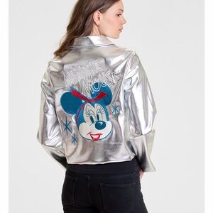 Disney Silver Faux Leather Jacket with Minnie Mouse Design